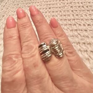 Set ring and earrings silver & gold plated cubic zirconia/blue sapphire..Size 8